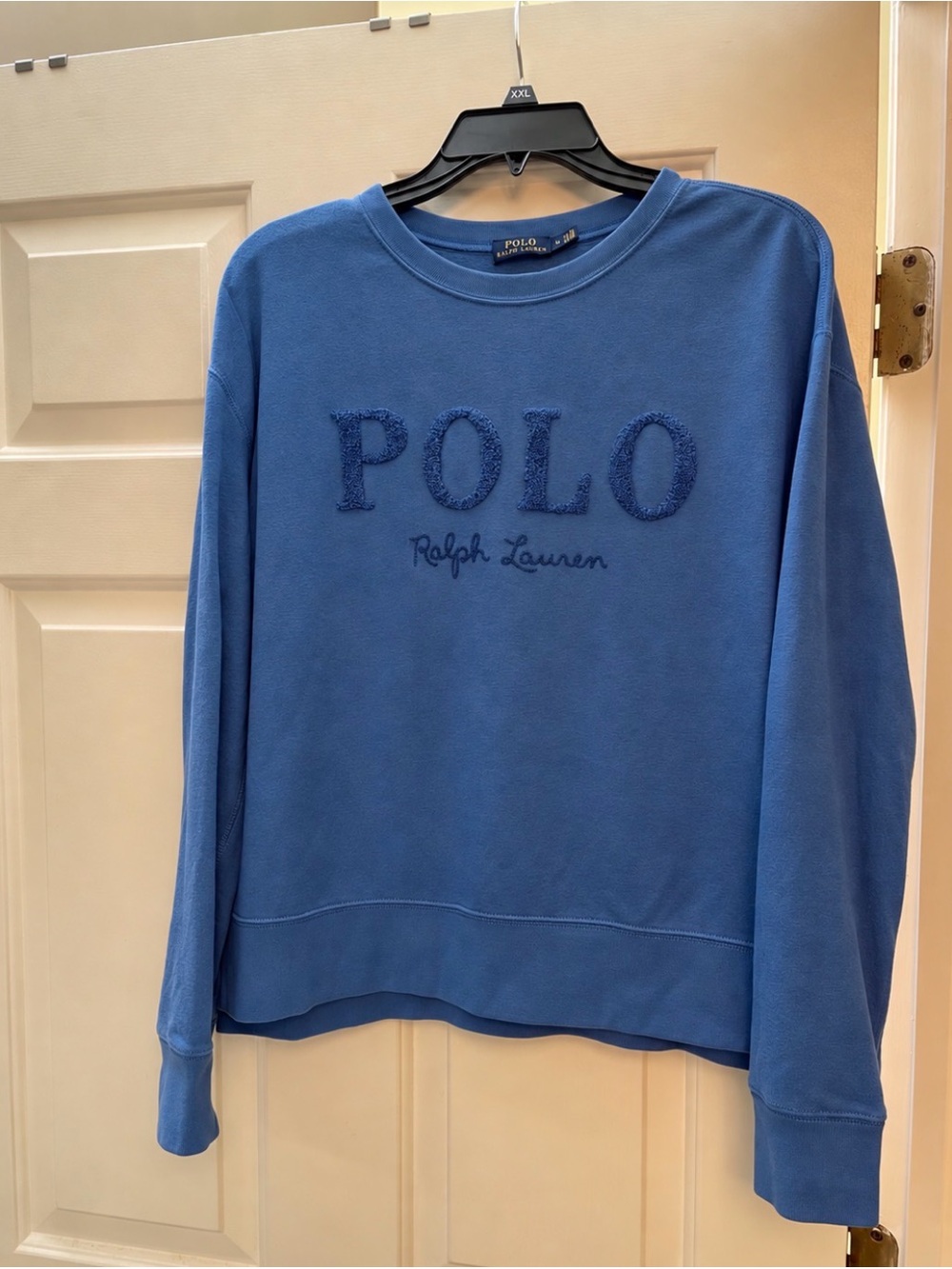 Ralph Lauren Women's Blue Crewneck Sweatshirt with POLO Embossed Chenille